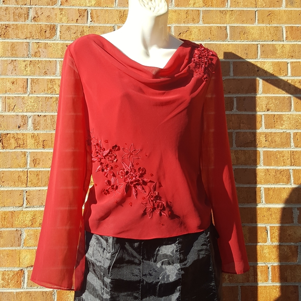Papell boutique red blouse